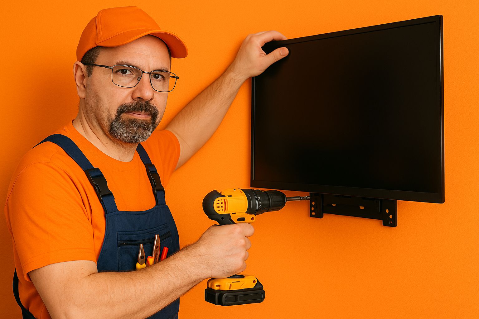 Professional TV mounting service with hidden cables and wall-mounted flat screen.