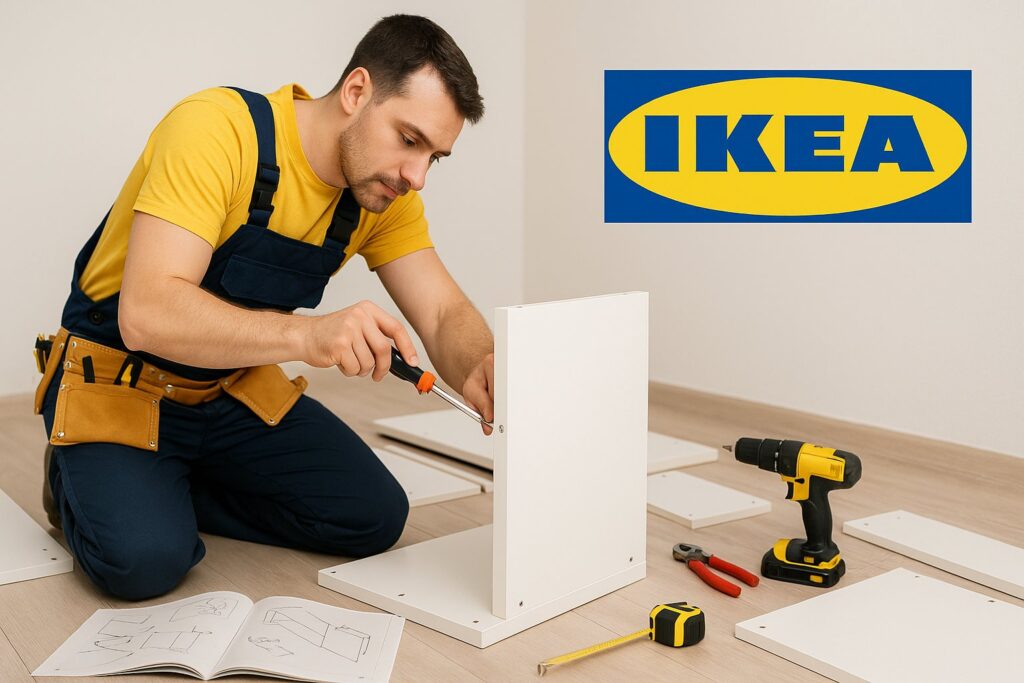 Expert assembling IKEA furniture including wardrobes and bookshelves.