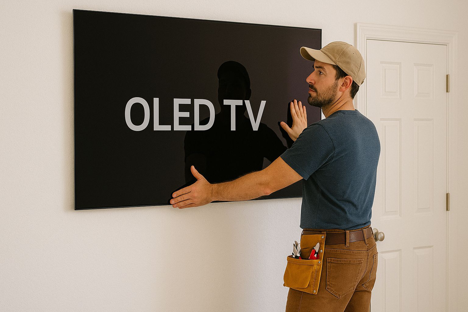 Professional TV mounting service with hidden cables and wall-mounted flat screen.